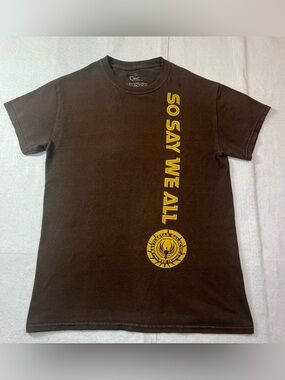 Battlestar Galactica Men’s Brown QMx Quantum Mechanix So Say We All Shirt, Small